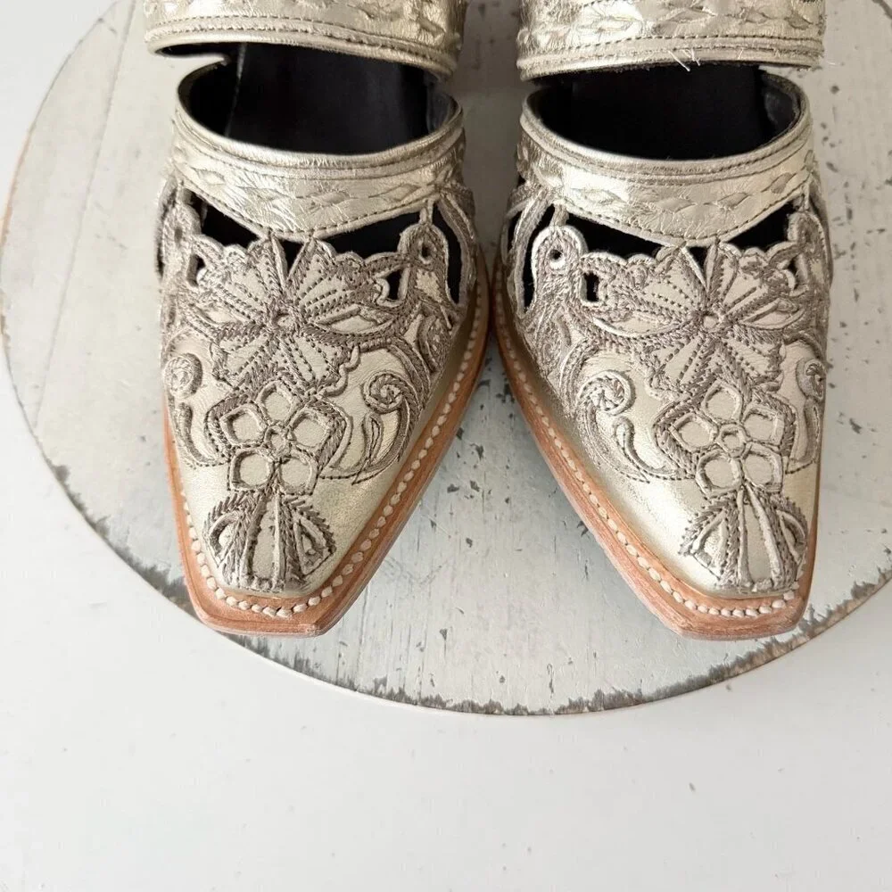 Lane Robin Slingback Mule Gold Cowboy Boots Womens 7 Cowgirl Western Short Ankle